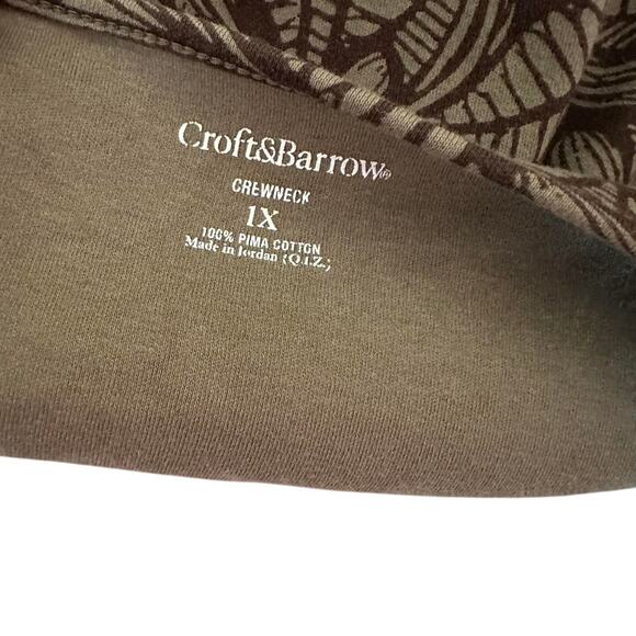 Womens Shirt Size 1X Khaki Green Floral Crew Neck Everyday Wear Casual Summer - Picture 6 of 7